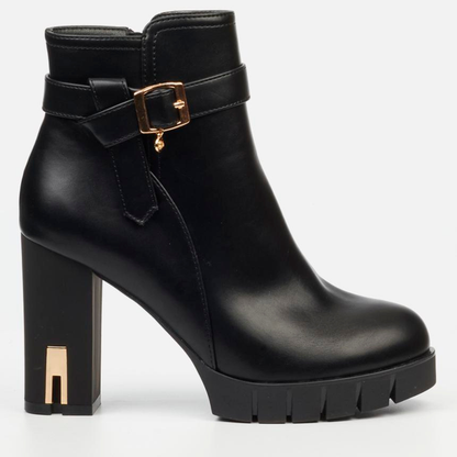Miss Black Darling 3 black ankle boot with gold buckle detail