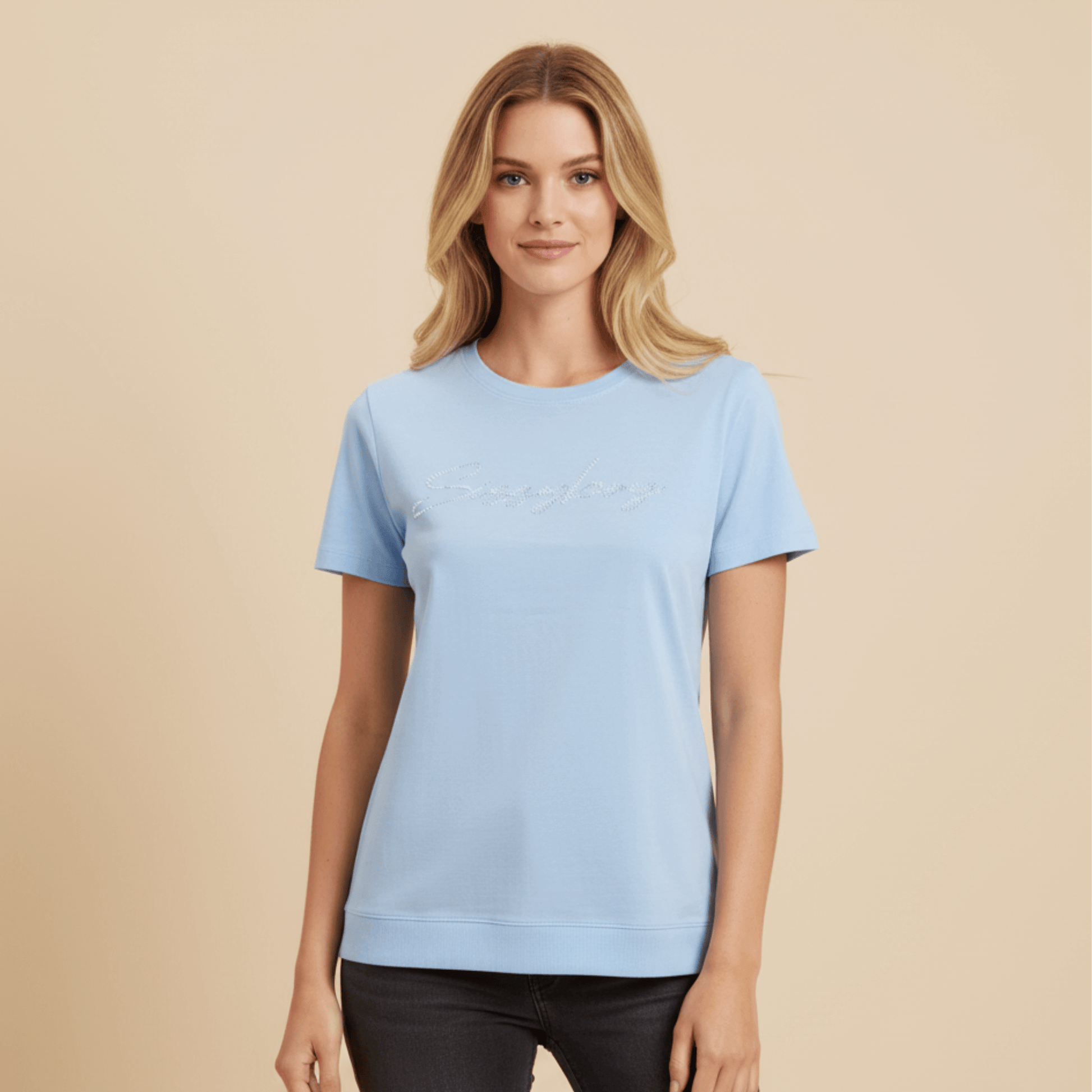 Sissy Boy Dream Drifter powder blue T-shirt with pearl and rhinestone logo