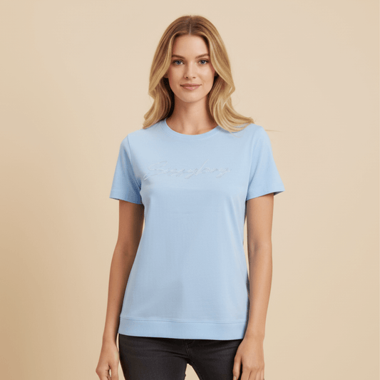Sissy Boy Dream Drifter powder blue T-shirt with pearl and rhinestone logo