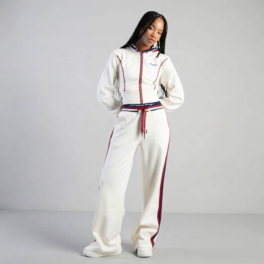 Sissy Boy Off Your Game cream women's track top and wide leg track pants matching tracksuit