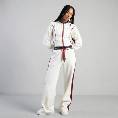 Sissy Boy Off Your Game cream women's track top and wide leg track pants matching tracksuit