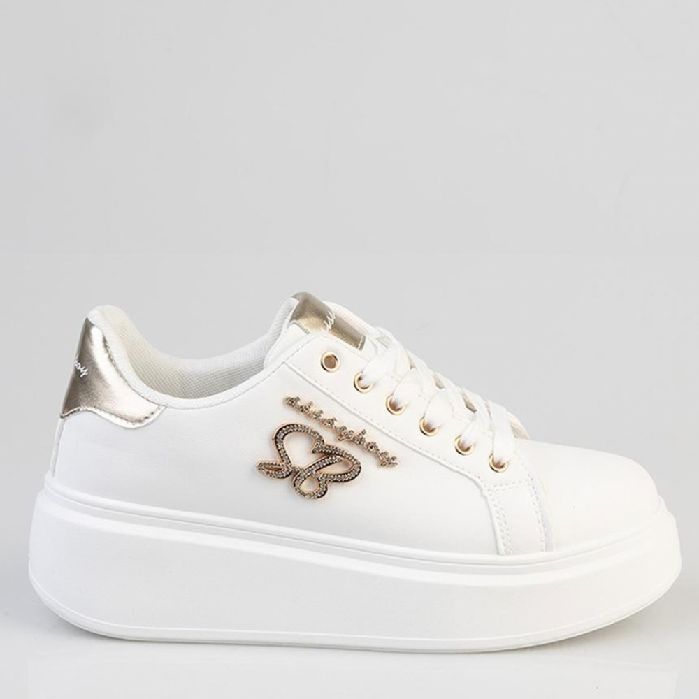 Sissy Boy Noella white platform sneakers with gold detailing