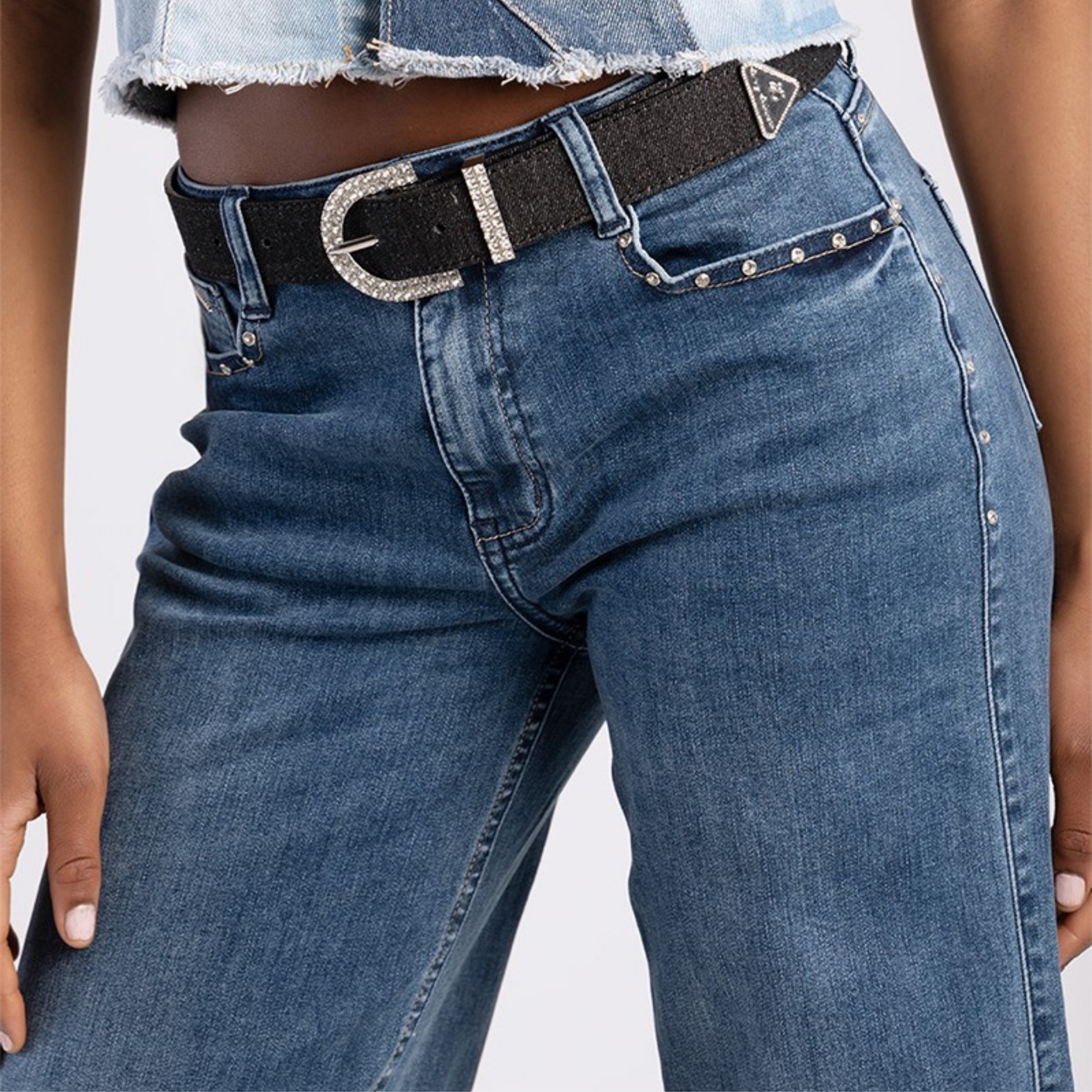 Sissy Boy Flawless black denim belt with diamante buckle