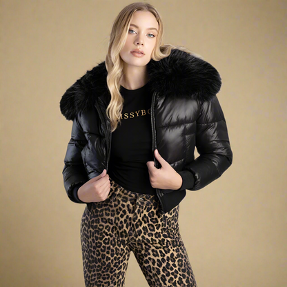 Roll with It - Black Puffer Jacket With Fur Collar