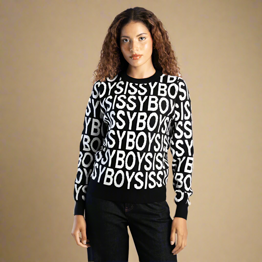 Chelsea - Black/White Contrasted Logo Knit Sweater