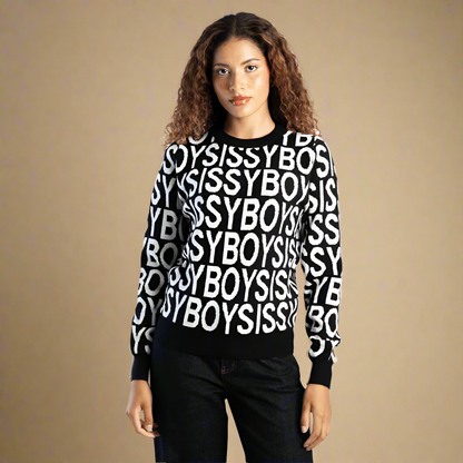 Chelsea - Black/White Contrasted Logo Knit Sweater