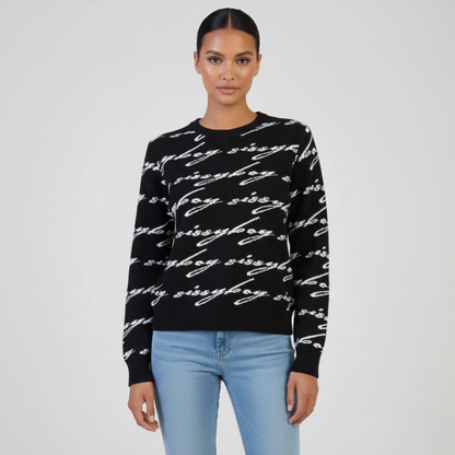 Sissy Boy See Me Knit Sweater black with white script print women’s stylish knitwear