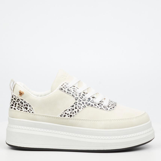 Butterfly Feet Senhora 26 white platform sneaker with leopard detail