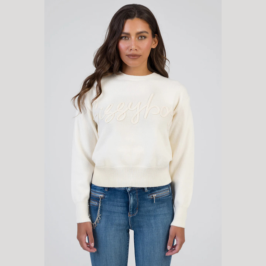 Sissy Boy cream knit sweater with embossed logo