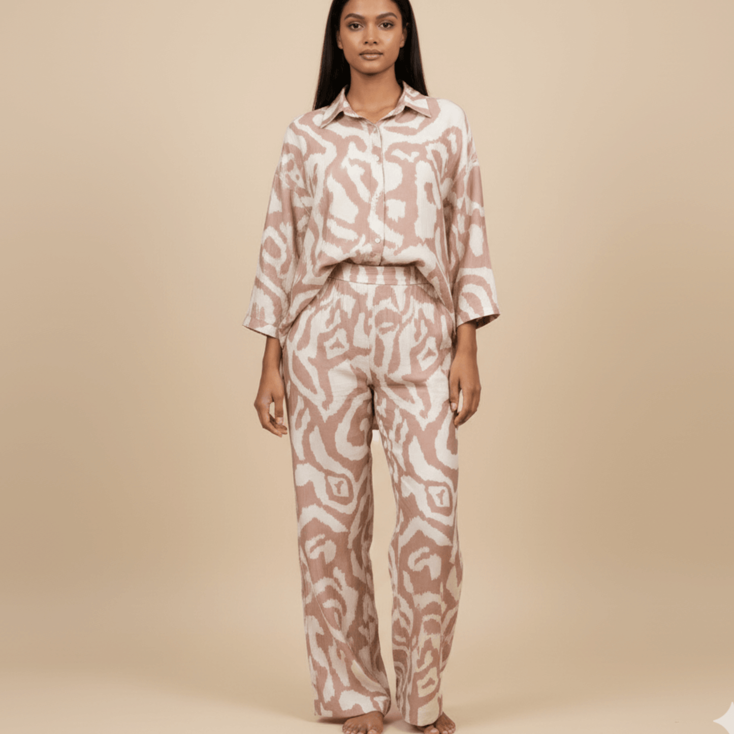 Modern Dynasty Garden Goddess beige co-ord set