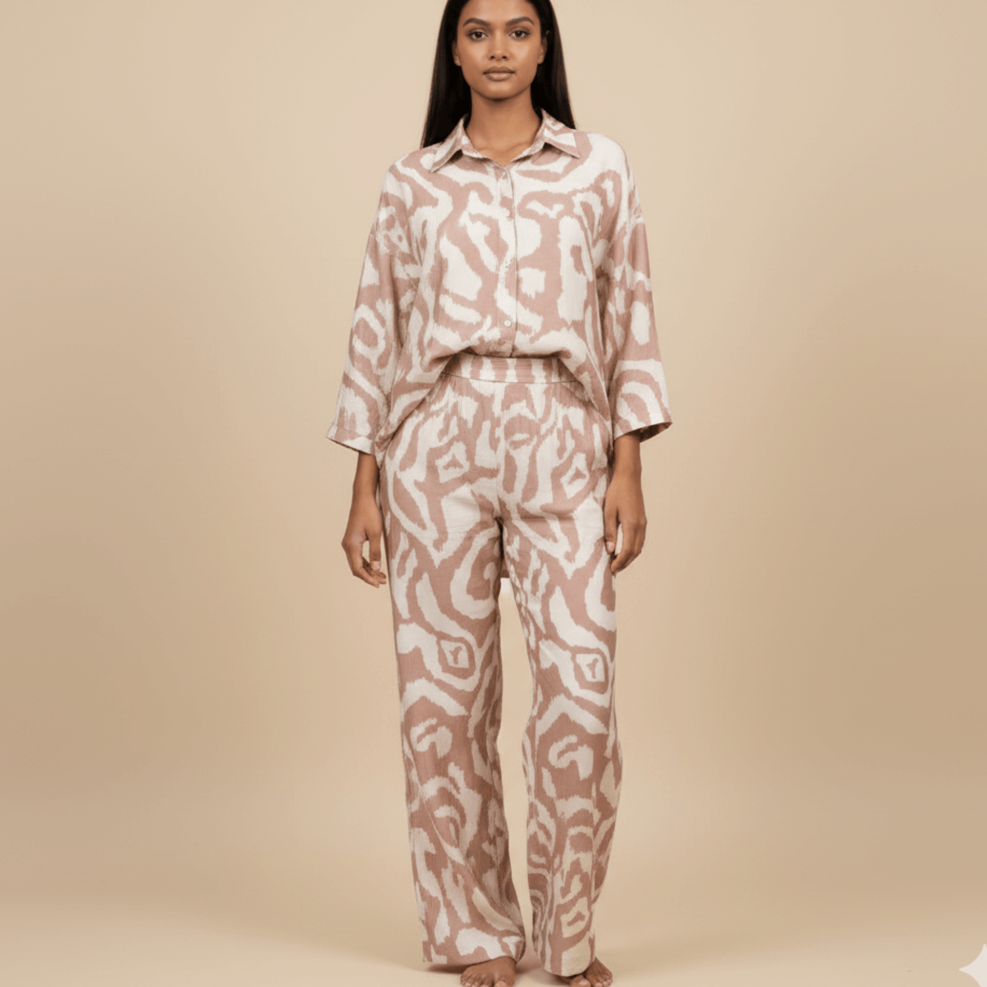 Modern Dynasty Garden Goddess beige co-ord set