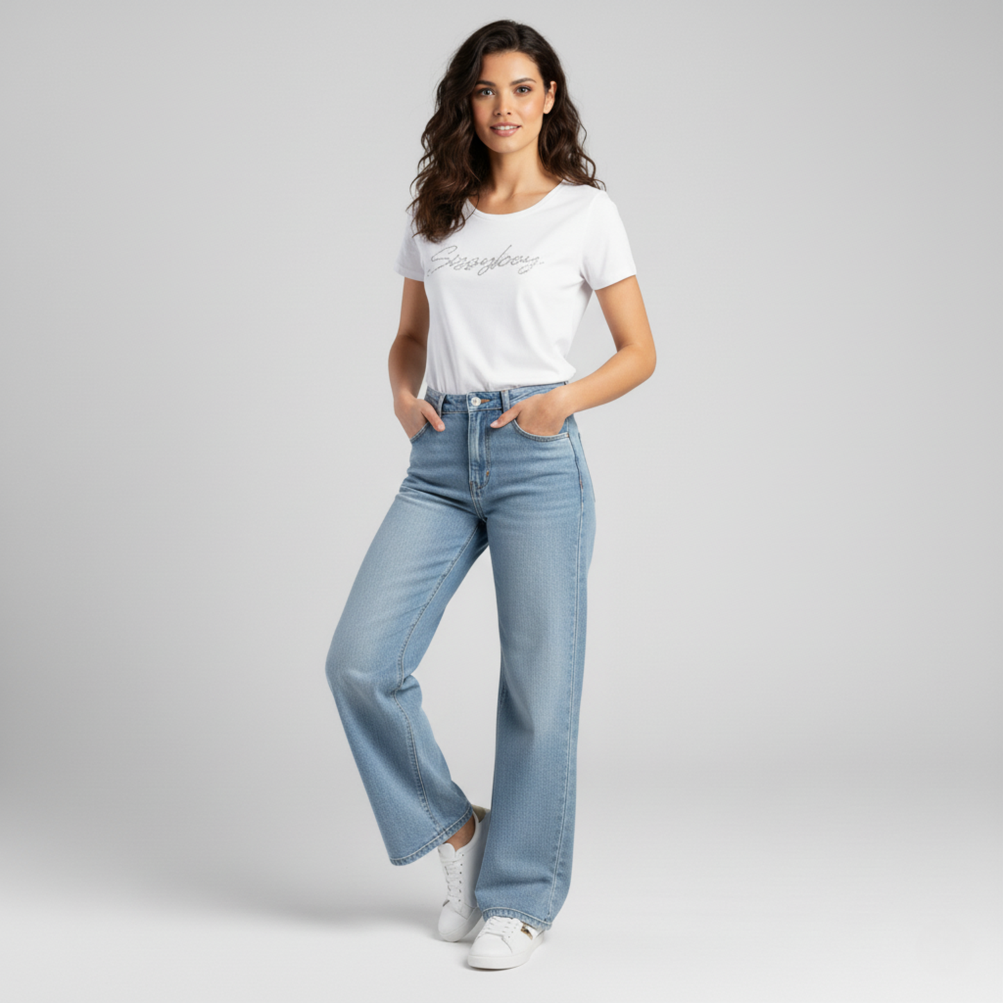 Sissy Boy Samantha High Waist Wide Leg Jeans in light blue vintage wash