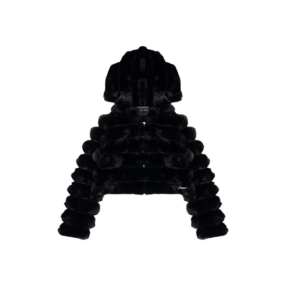 Sophisticated Sissy Boy faux fur cropped jacket in black, designed to elevate winter outfits effortlessly.