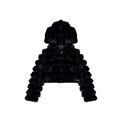 Sophisticated Sissy Boy faux fur cropped jacket in black, designed to elevate winter outfits effortlessly.
