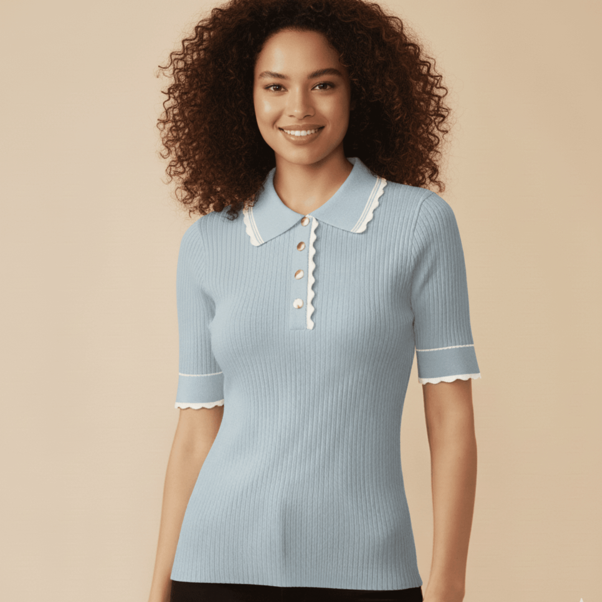 Modern Dynasty Tee Time Powder Blue Knit Golf Shirt with white trim