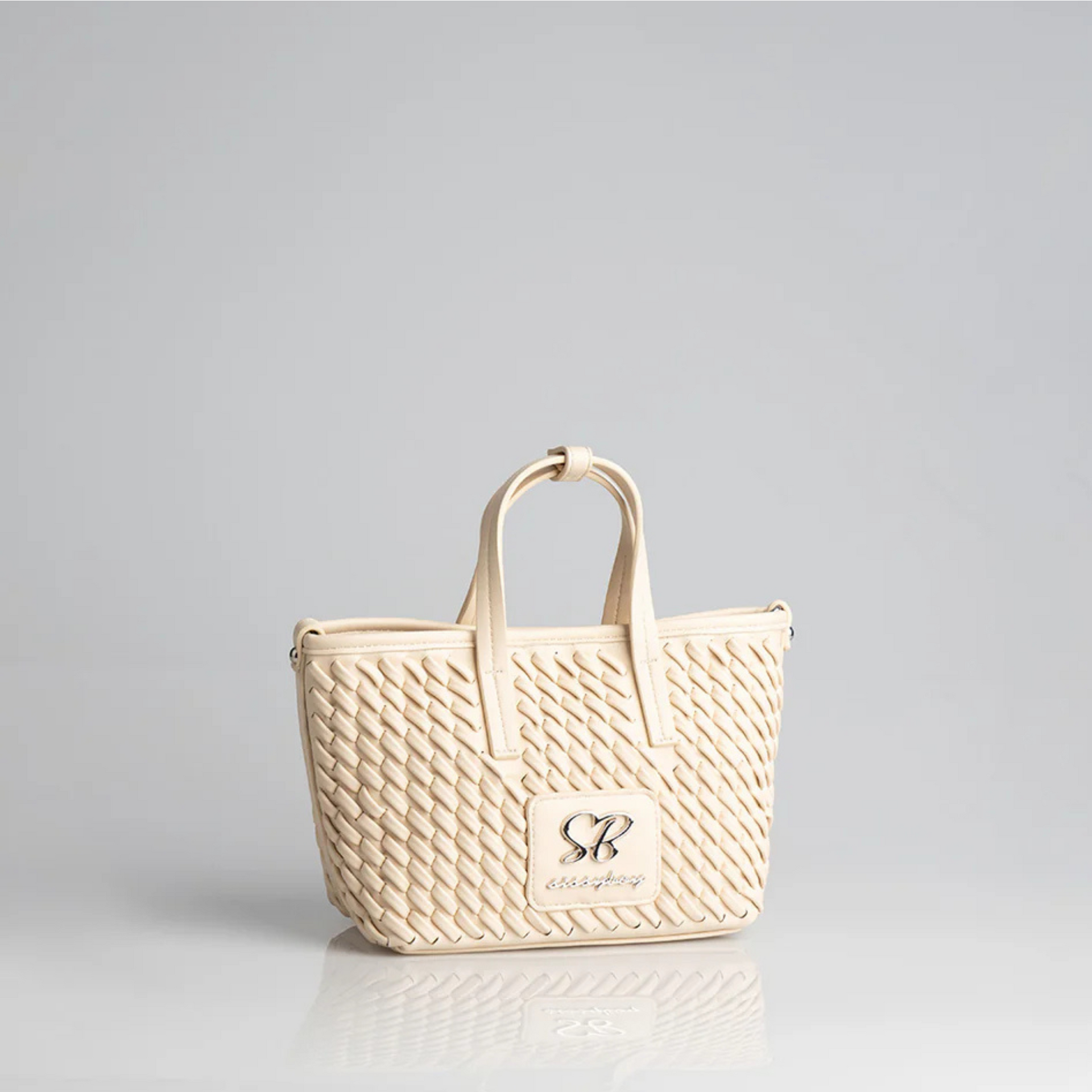 Textured Mini Bag in Ecru | Sissy Boy Woven Tote With Silver Trims