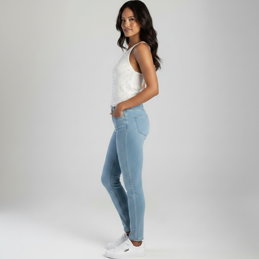 Women's light vintage skinny jeans by Sissy Boy featuring a flattering mid-rise waist and fitted silhouette