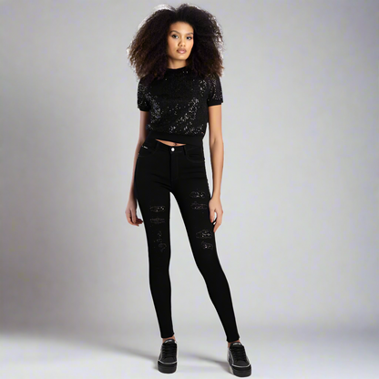 Sinclair- Rip And Repair Jean With Sequince