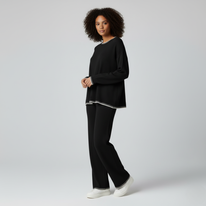 Modern Dynasty black knit lounge set wide leg pants