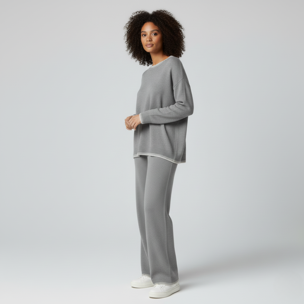 Women’s grey knit lounge set wide leg pants