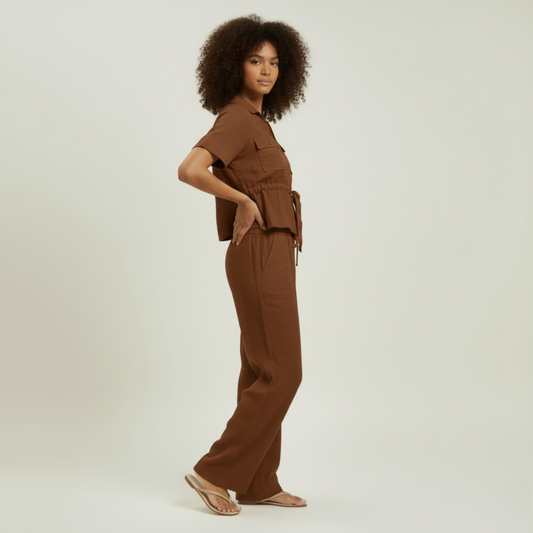 Brown Modern Dynasty Luxe Lounge Set 1 two-piece women’s co-ord outfit