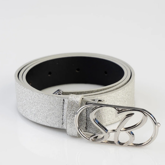 Sissy Boy Silver Glam Belt for women with glitter finish and metallic buckle