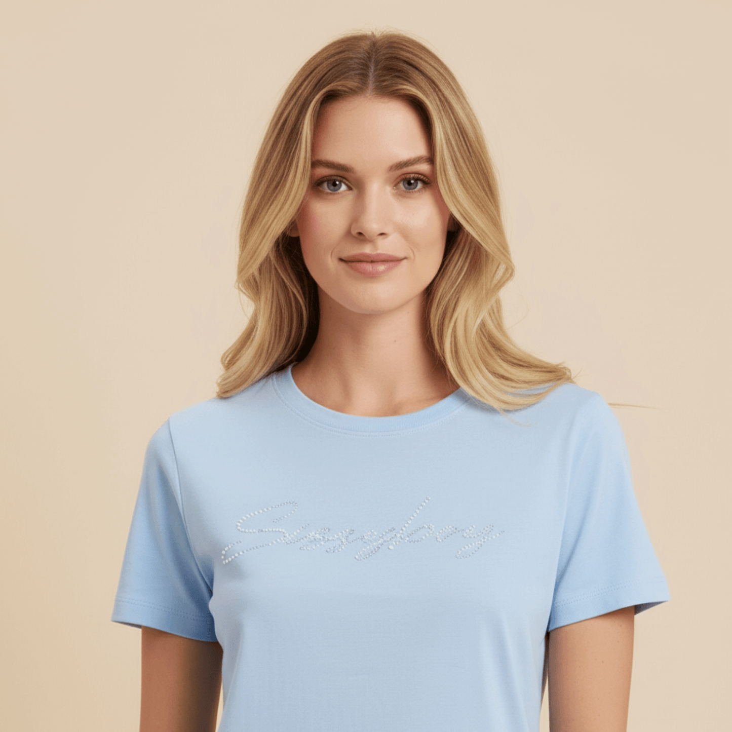 Sissy Boy logo tee in light blue with crystal detail