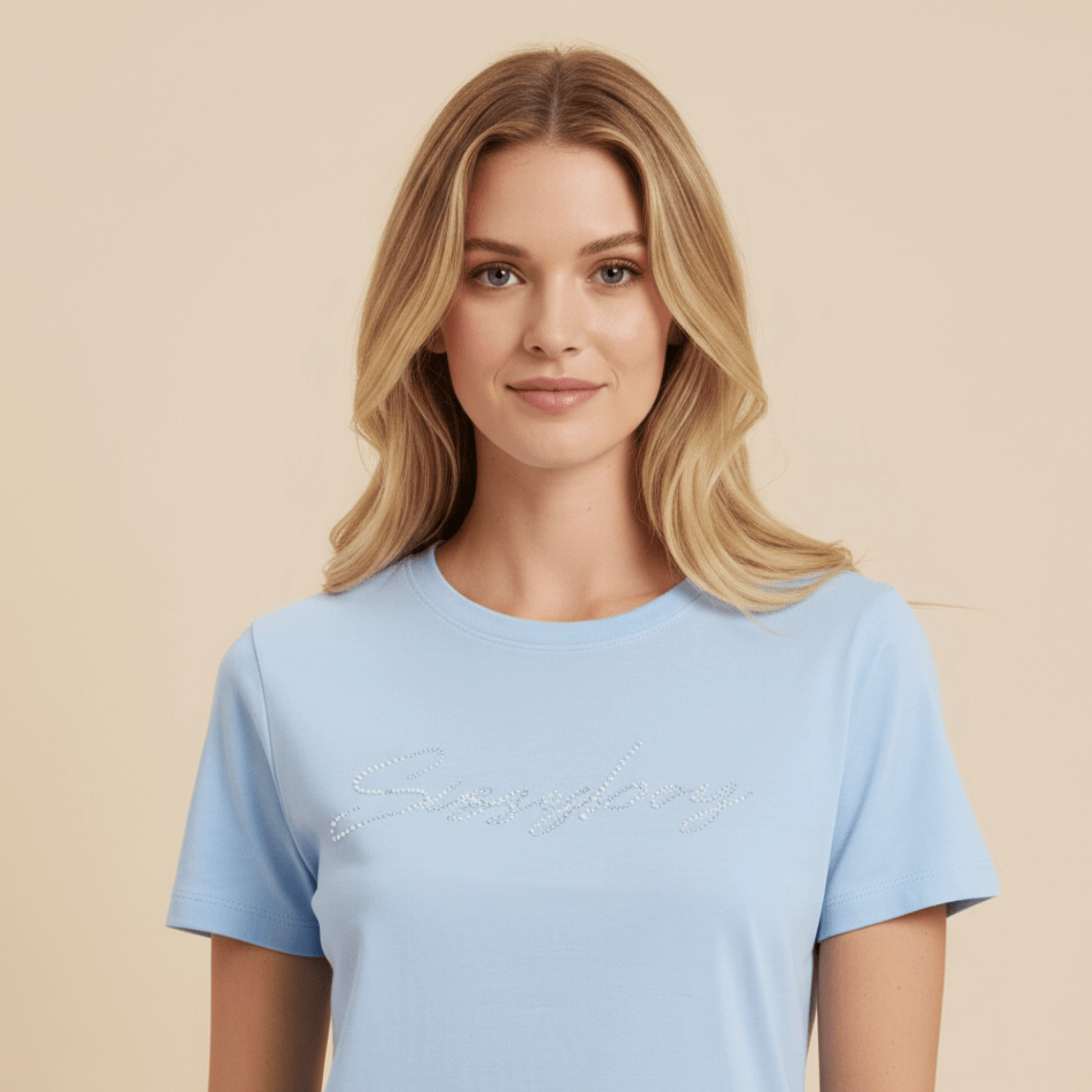 Sissy Boy logo tee in light blue with crystal detail