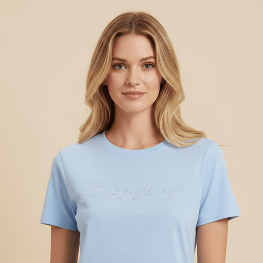 Sissy Boy logo tee in light blue with crystal detail