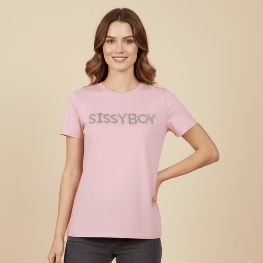 Sissy Boy After Glow pink diamante t-shirt with logo