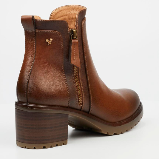 Tan Butterfly Feet Noxer 2 ankle boot with block heel and zip closure