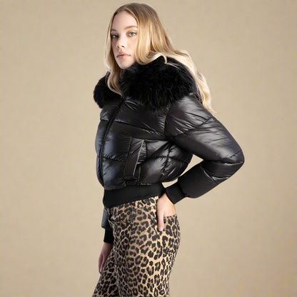 Roll with It - Black Puffer Jacket With Fur Collar