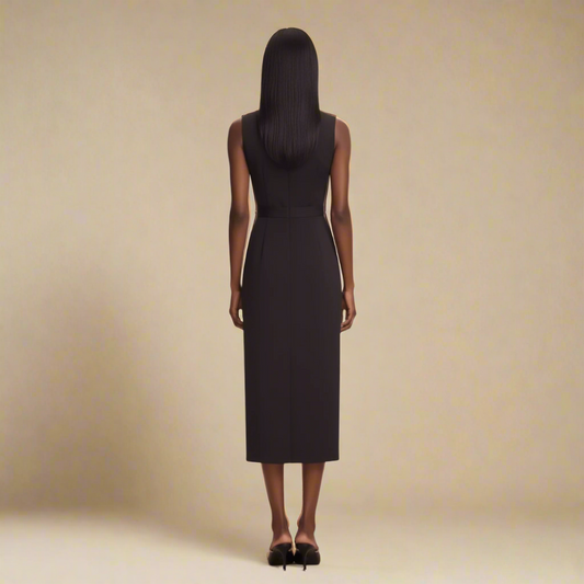Modern Dynasty Sandy Black Maxi Dress sleeveless design