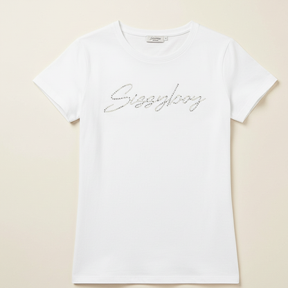 Sissy Boy logo tee in white with crystal detailing