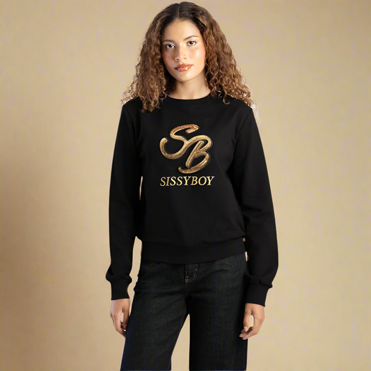 Estelle - Black Sequin Logo Sweat Top