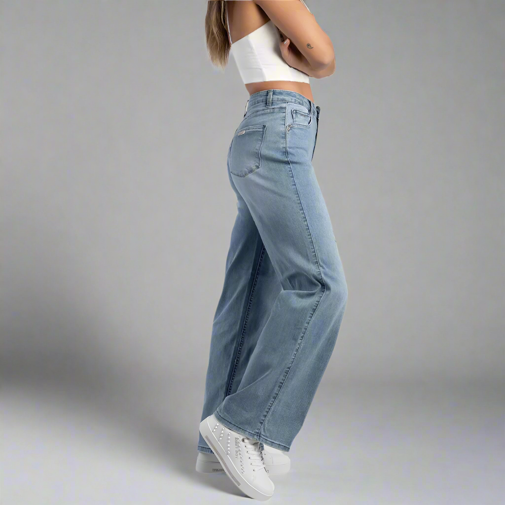 Looser fit relaxed wide leg sissy boy jeans