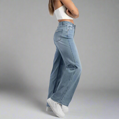 Looser fit relaxed wide leg sissy boy jeans