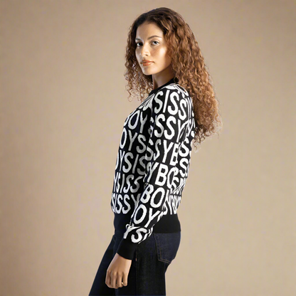 Chelsea - Black/White Contrasted Logo Knit Sweater