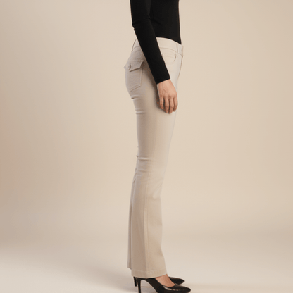 Elegant women’s beige bootleg trousers by Sissy Boy, Stone Mid Rise Tony Pants for versatile workwear