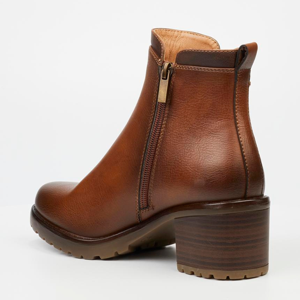 Stylish tan block heel ankle boot by Butterfly Feet Noxer 2