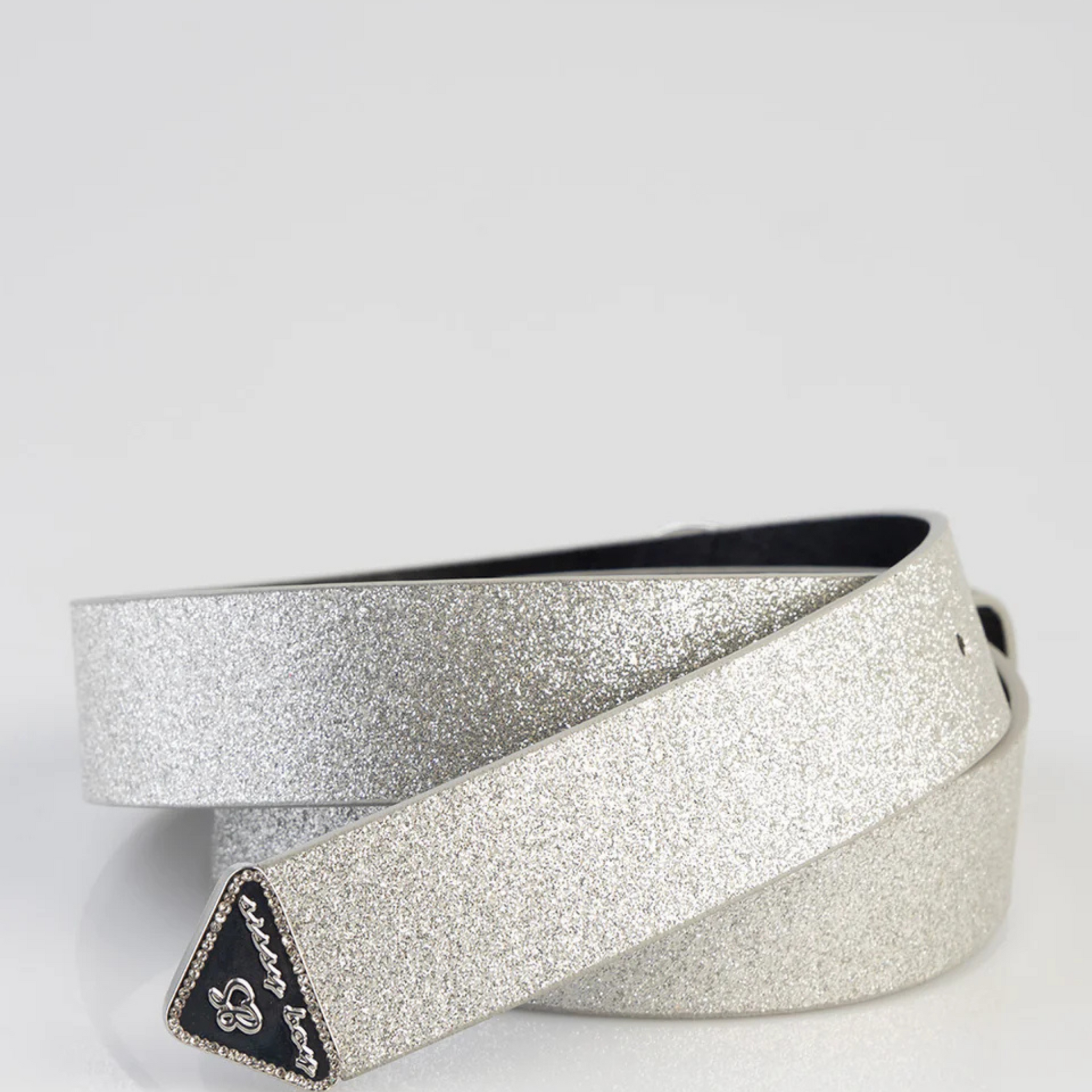 Premium faux leather silver glitter belt with metallic buckle – Sissy Boy