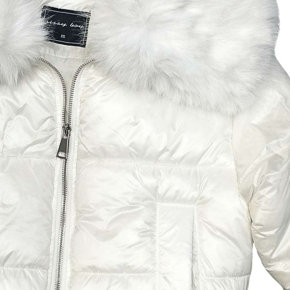 Roll  With It - White Puffer Jacket With Fur Collar
