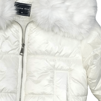 Roll  With It - White Puffer Jacket With Fur Collar