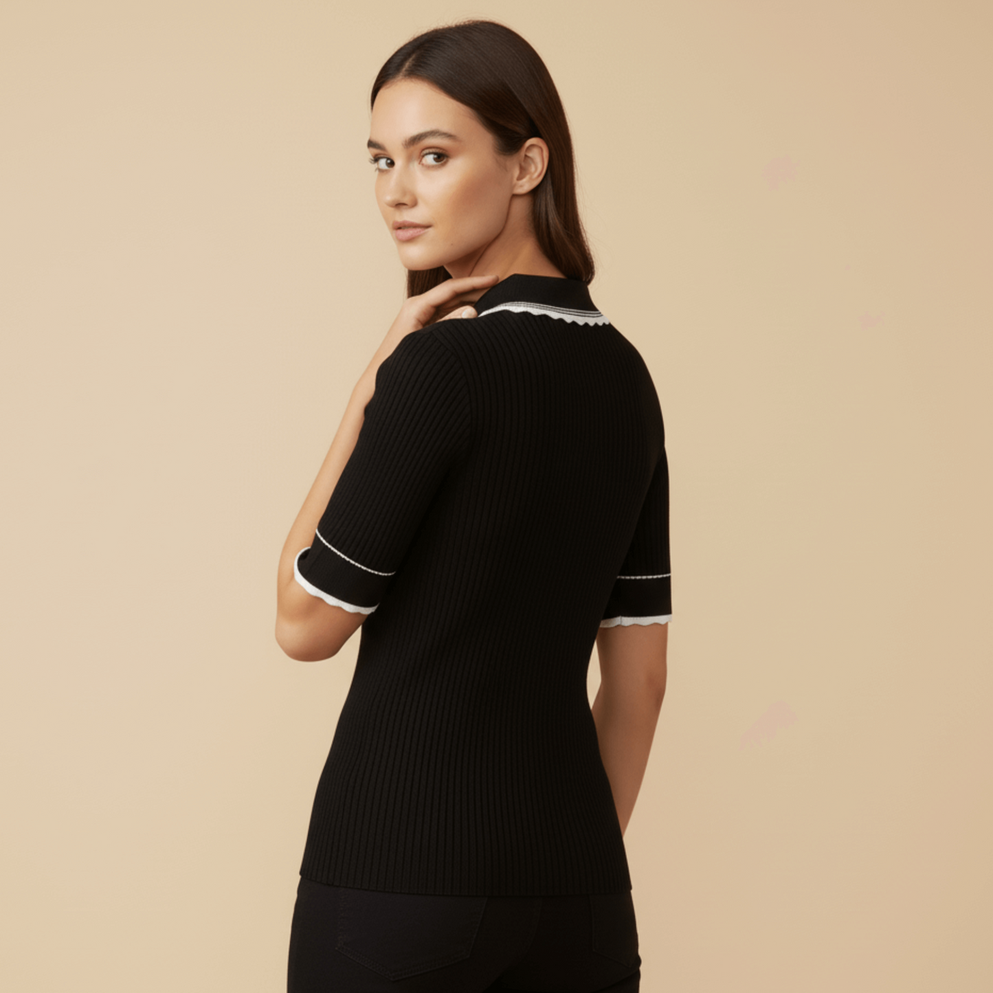 Elegant black knit top for women by Modern Dynasty