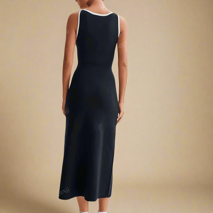 Monroe - Black Contrast Button Midi Dress