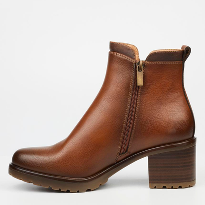 Women’s tan ankle boot with sturdy block heel Butterfly Feet
