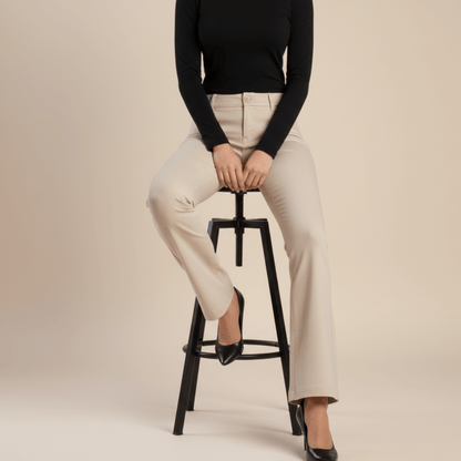 Sissy Boy Stone Tony Mid Rise Bootleg Pants, timeless beige office trousers for confident everyday style