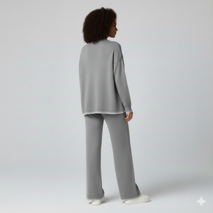 Casual grey knit sweater and pants set
