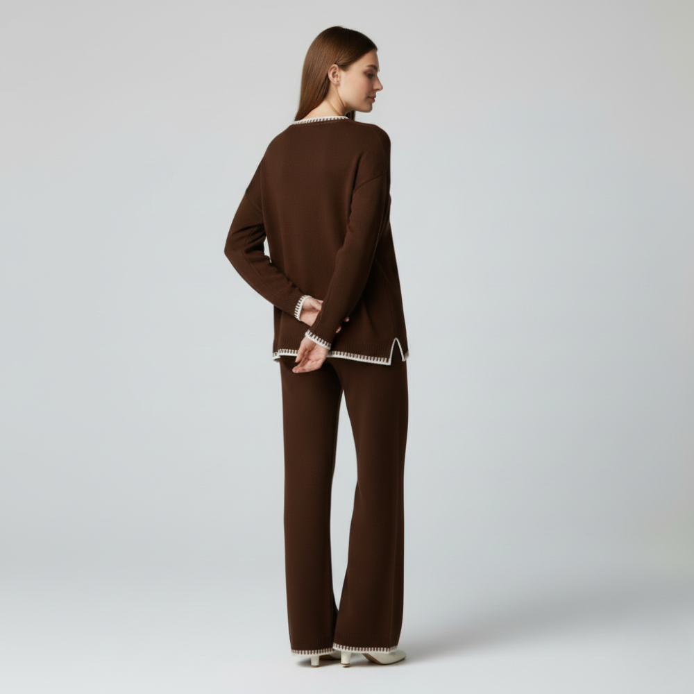 Elegant dark brown two piece knit outfit for women