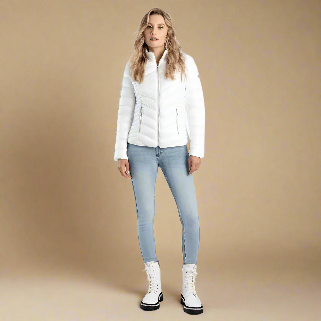 Sissy Boy Ravila White Quilted Puffer Jacket featuring a sleek design and lightweight , perfect for winter layering.